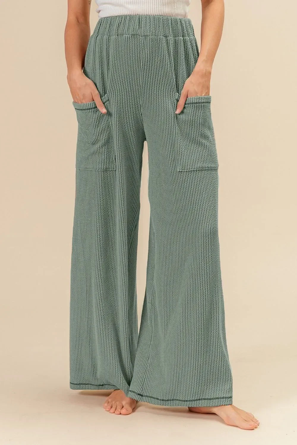 2tone Cord Rib Waist Band Side Pocket Pants - Eva's Edition