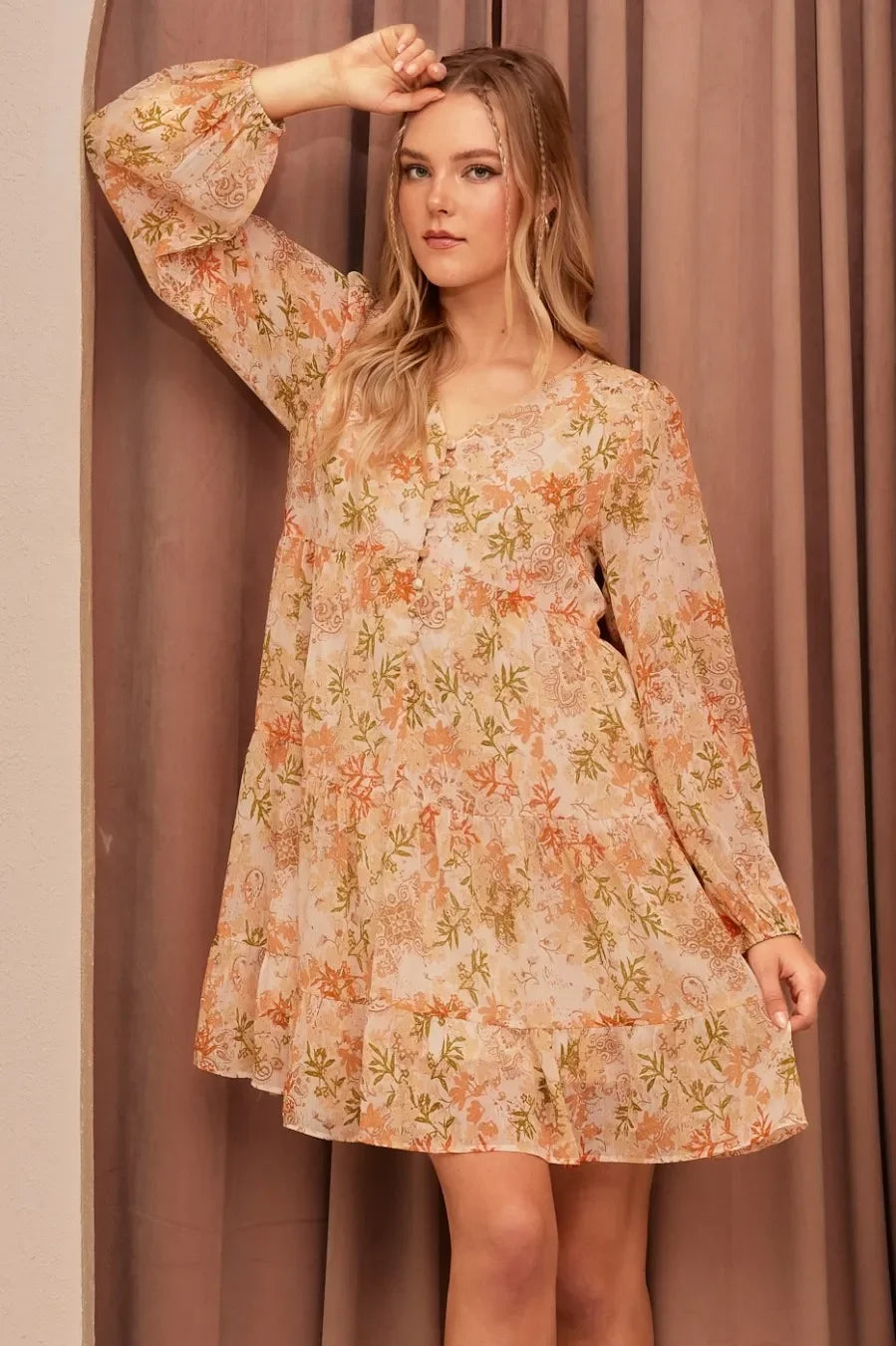 Chiffon Babydoll Long Sleeve Mini Dress - Eva's Edition