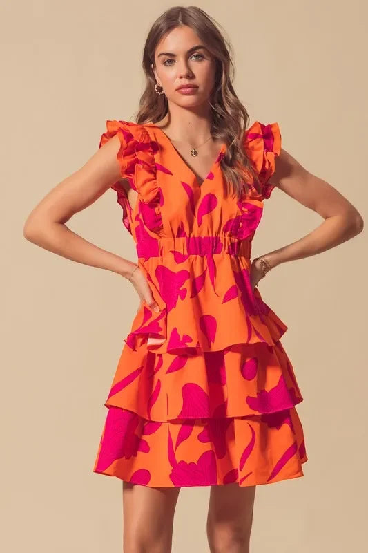 V Neck Layered Dress with Elasticized Waist - Eva's Edition