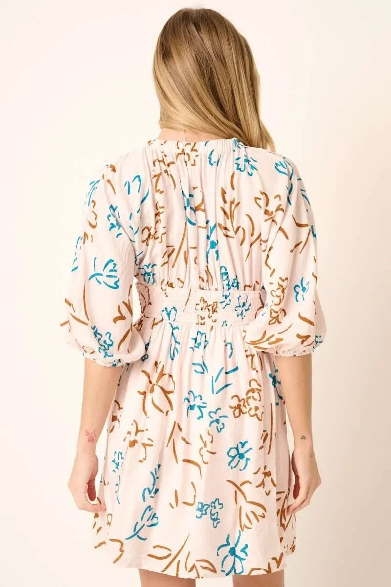 Flower Print Mocked Waist Mini Dress - Eva's Edition