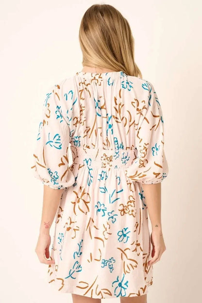 Flower Print Mocked Waist Mini Dress - Eva's Edition