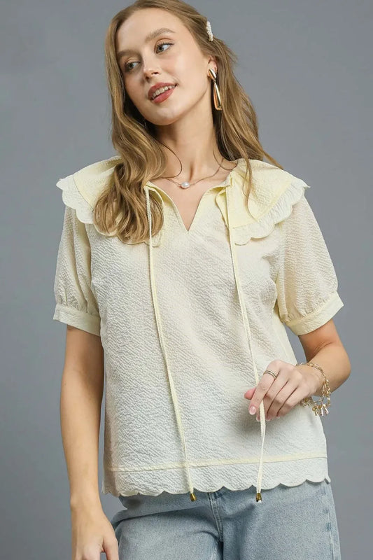 Peter Pan Collar Short Sleeve Blouse - Eva's Edition