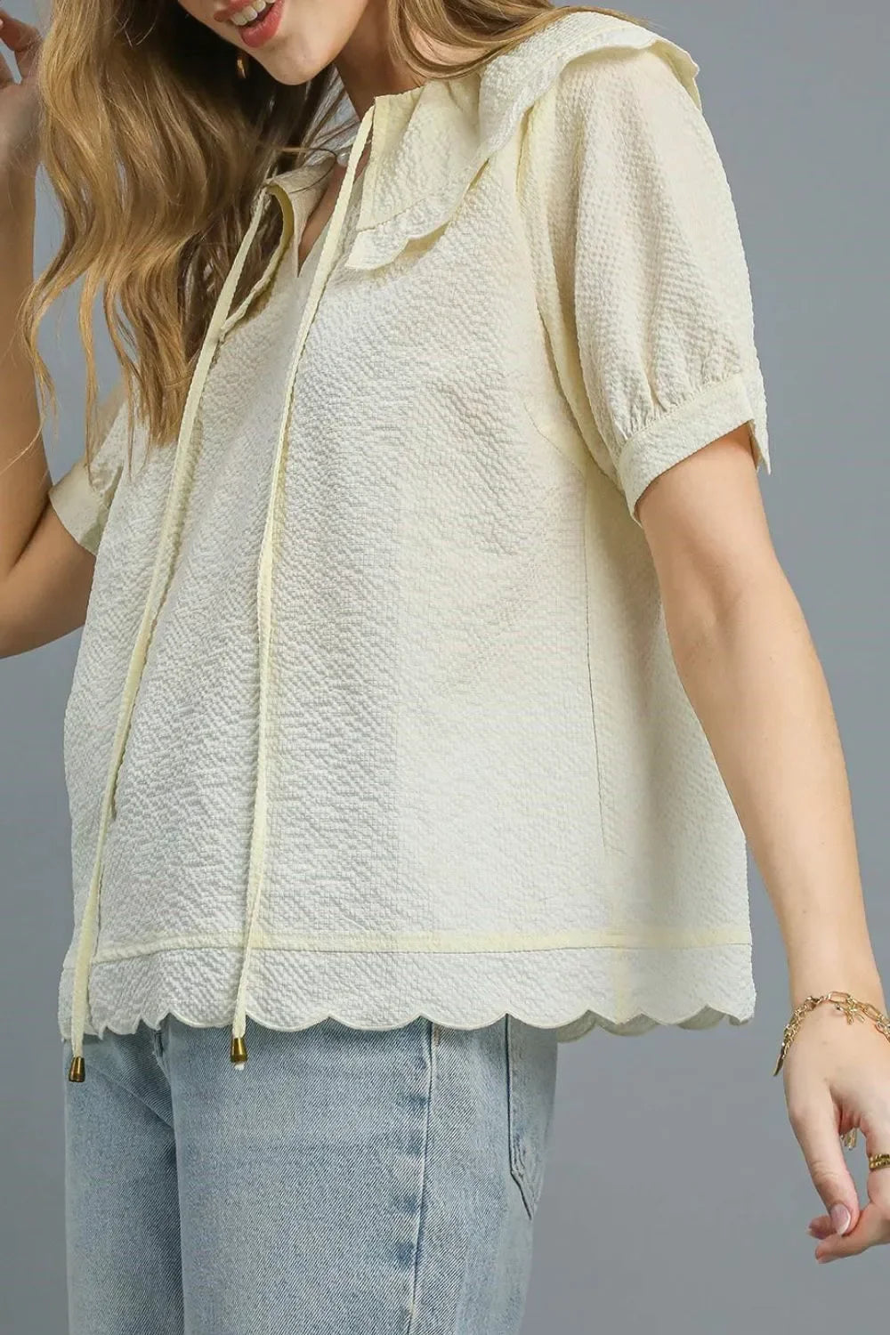 Peter Pan Collar Short Sleeve Blouse - Eva's Edition