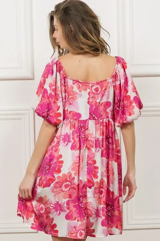 Square Neck Puff Sleeve Mini Dress - Eva's Edition