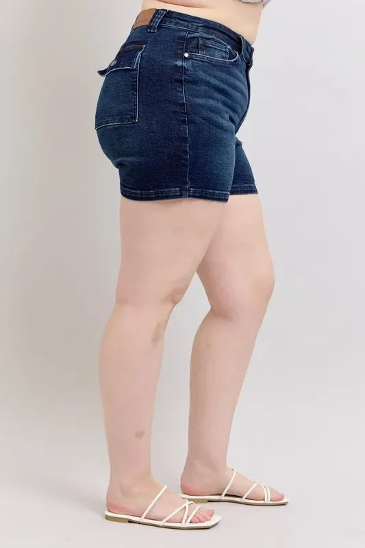 High Waist Back Flap Pocket Denim Shorts - Eva's Edition