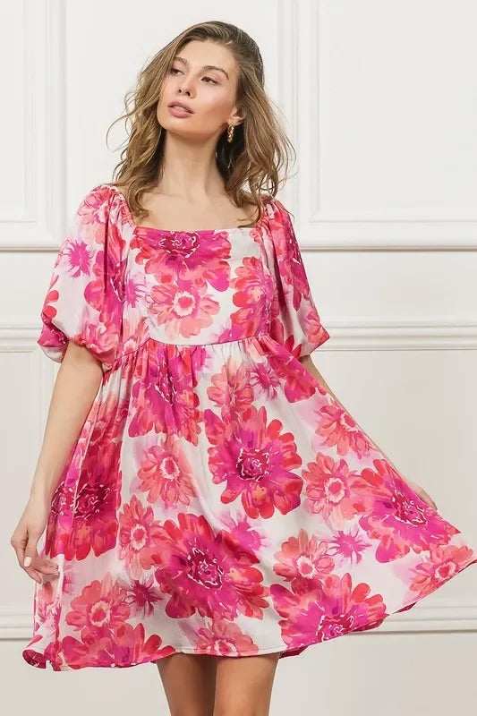 Square Neck Puff Sleeve Mini Dress - Eva's Edition