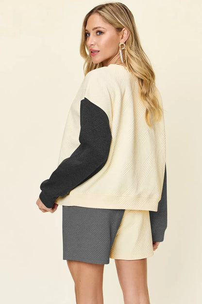 Contrast Drop Shoulder Top and Shorts Set - Eva's Edition