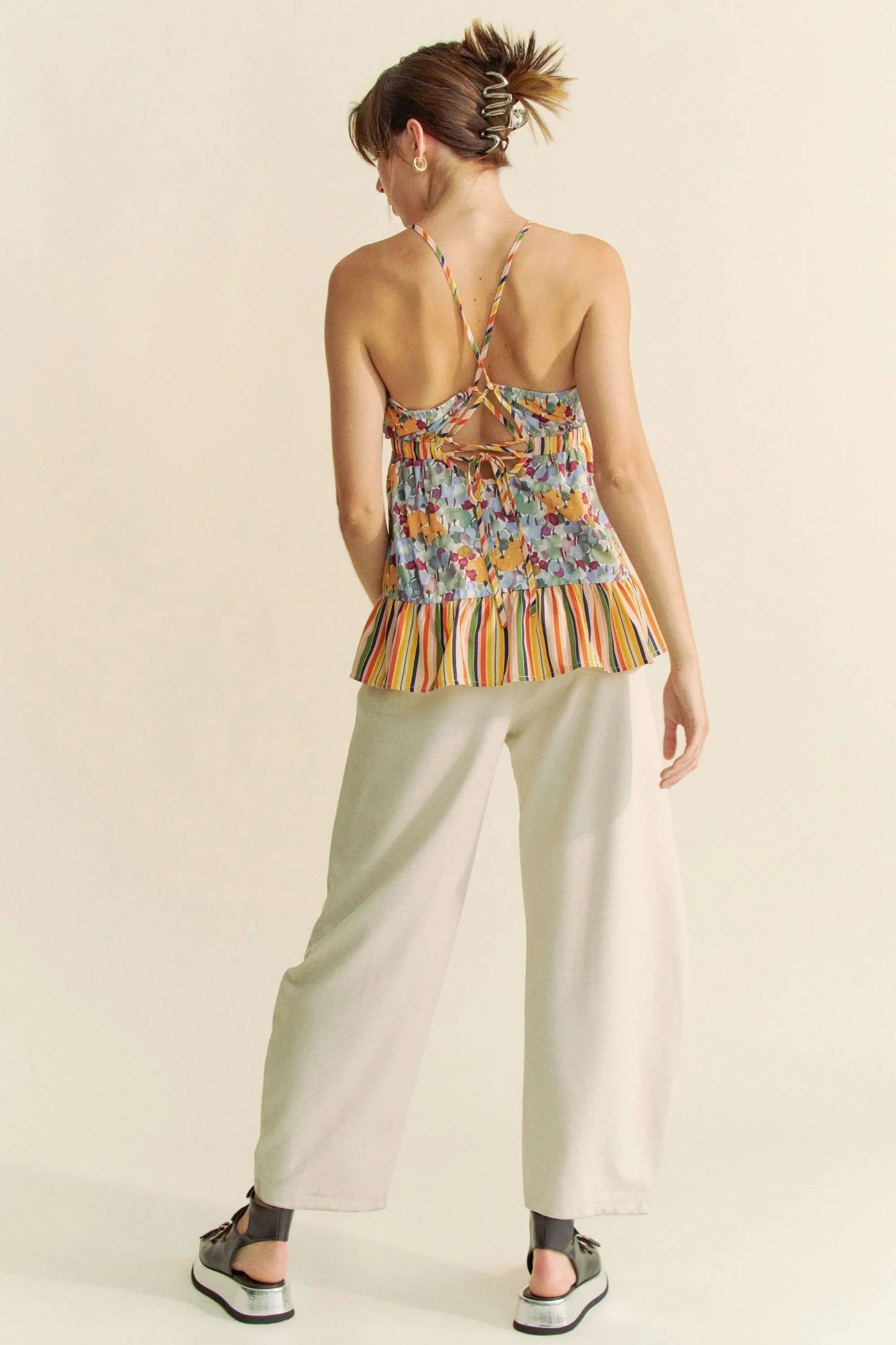Floral Smocked Sleeveless Ruffle Back Tie Top - Eva's Edition