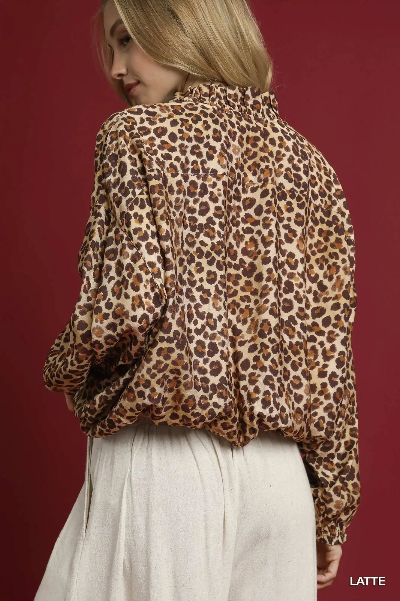 Leopard Print Balloon Sleeve Blouse - Eva's Edition