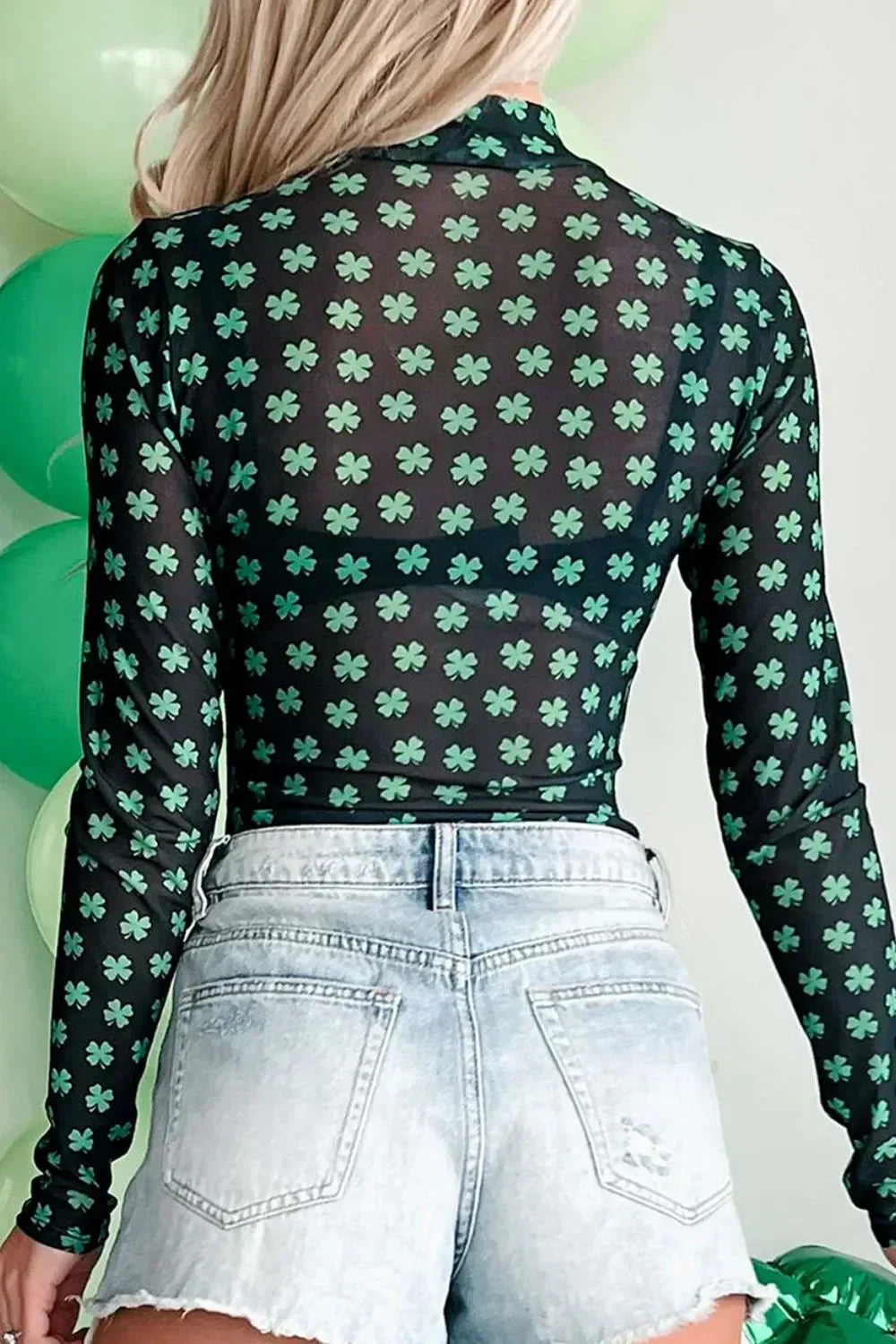 Lucky Clover Mock Neck Long Sleeve Bodysuit - Eva's Edition