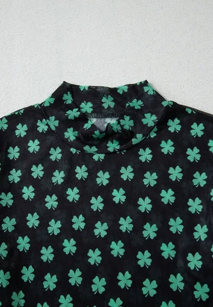 Lucky Clover Mock Neck Long Sleeve Bodysuit - Eva's Edition