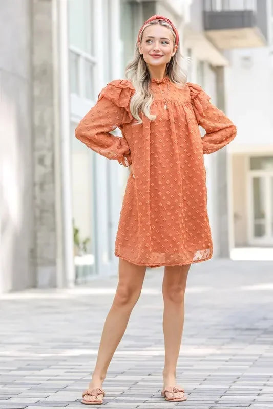 Lovely Ruffle Shoulder with Textured Woven Dress - Eva's Edition