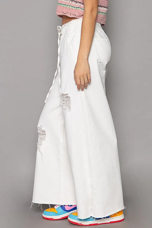 Drawstring Slit Wide leg Pants - Eva's Edition