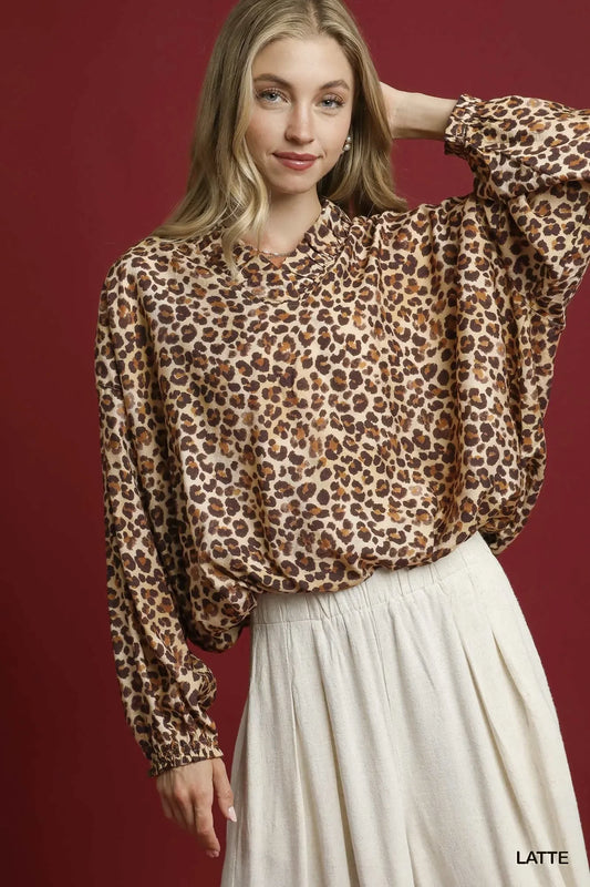 Leopard Print Balloon Sleeve Blouse - Eva's Edition