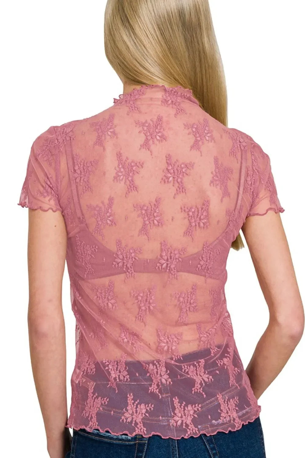 Lace See-through Layering Short Sleeve Top - Eva's Edition