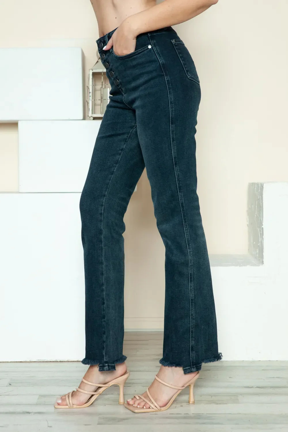 Button Fly Hem Destroy Straight Jeans - Eva's Edition