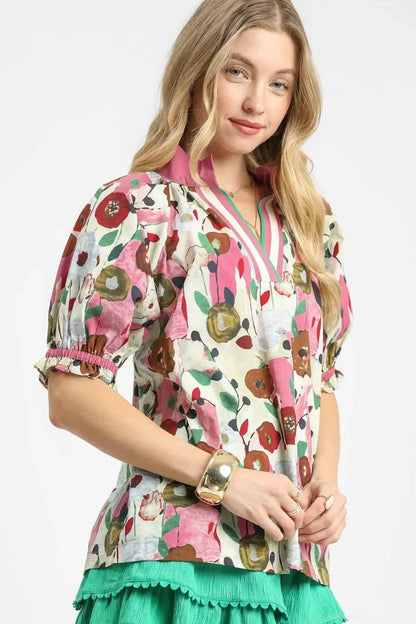 Floral Print Puff Sleeve Oversized Blouse - Eva's Edition