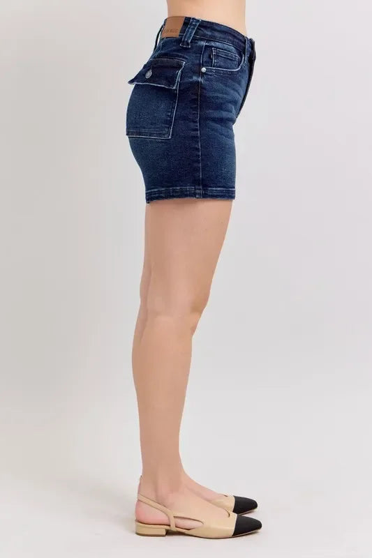 High Waist Back Flap Pocket Denim Shorts - Eva's Edition