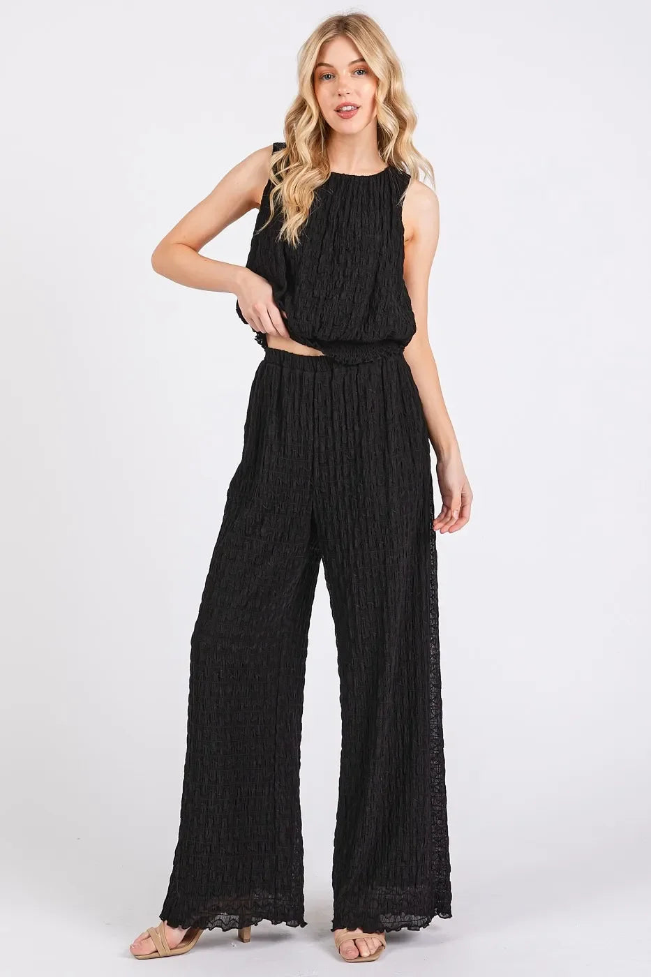 Textured Stretchy Crop Tank and Pants Set - Eva's Edition