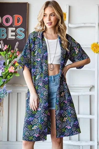 Floral Open Front Cardigan Plus Size - Eva's Edition