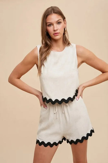 Ric Rac Trim Detailed Top & Shorts Set - Eva's Edition