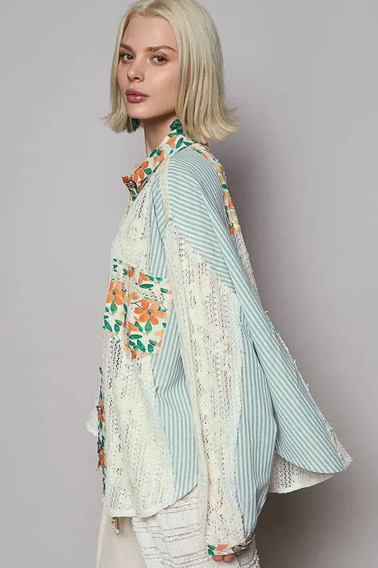 Long Sleeve Shirt with Floral and Striped Pattern - Eva's Edition
