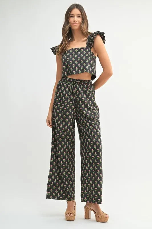 Floral Print Ruffle Top and Pants Set - Eva's Edition