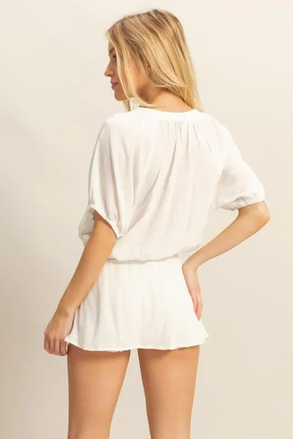 Drawstring Hem Short Sleeve Top and Skort Set - Eva's Edition