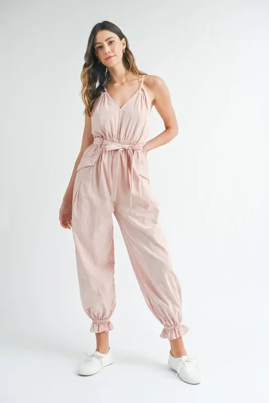 Spaghetti Strap Waist Belted Jumpsuit - Eva's Edition