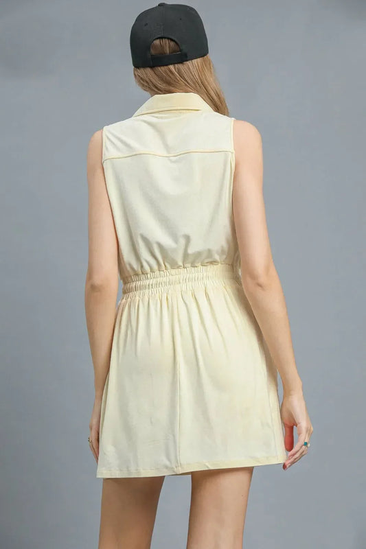 Zip Front Drawstring Waist Sleeveless Dress - Eva's Edition