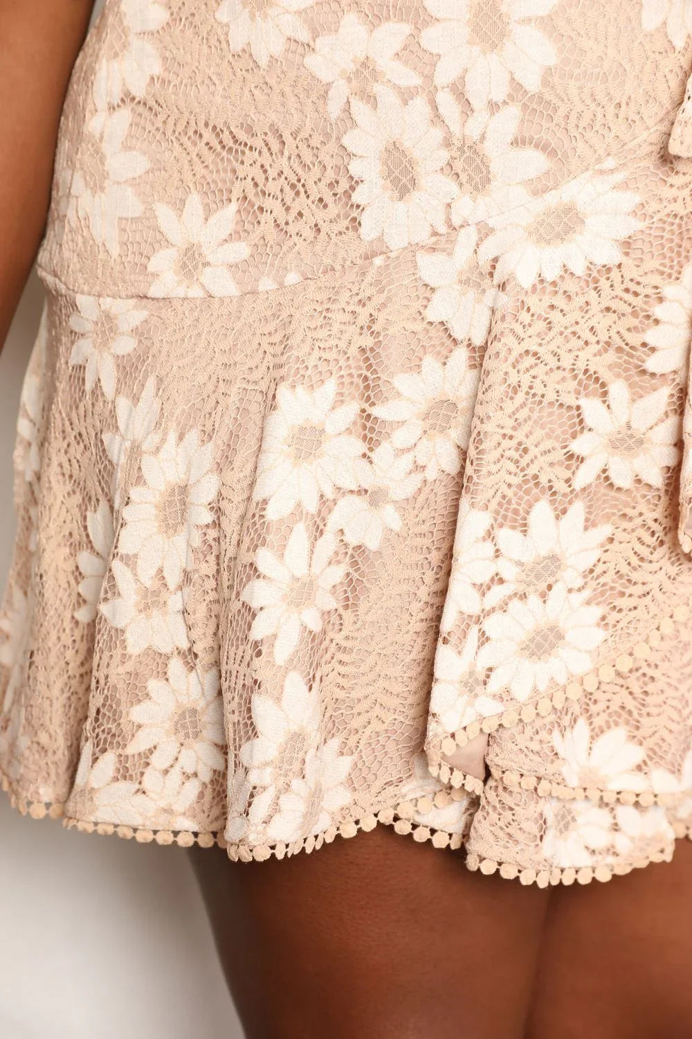 Double Take Floral Lace Pompom Detail Tie-Waist Flutter Sleeve Dress - Eva's Edition