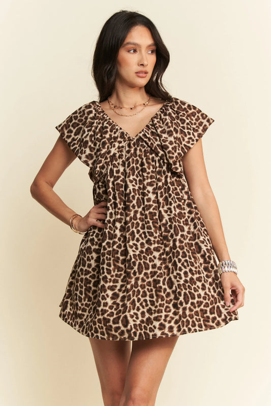 Animal Printed Velvet Ribbon Mini Dress - Eva's Edition