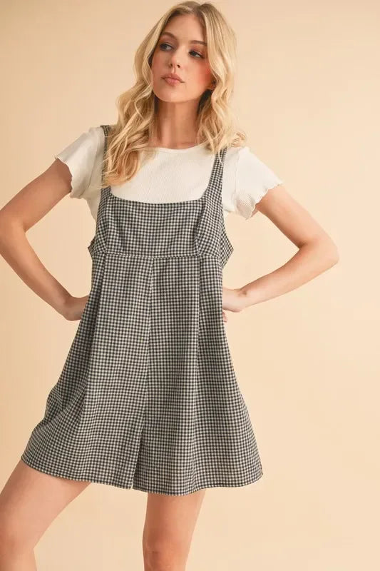 Plaid Square Neck Romper - Eva's Edition