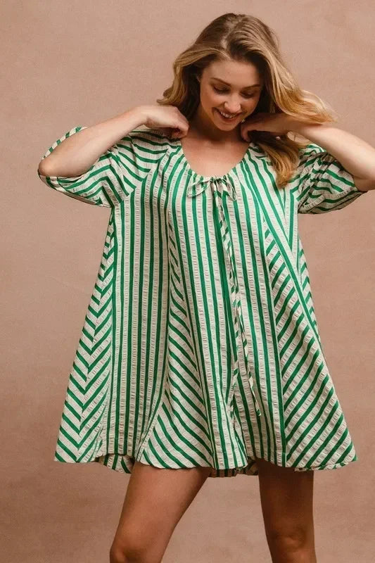 Puffy Sleeves Romper with Back Button Closure - Eva's Edition