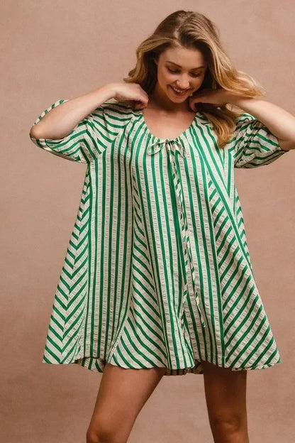 Puffy Sleeves Romper with Back Button Closure - Eva's Edition