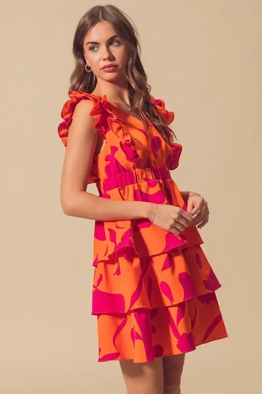 V Neck Layered Dress with Elasticized Waist - Eva's Edition