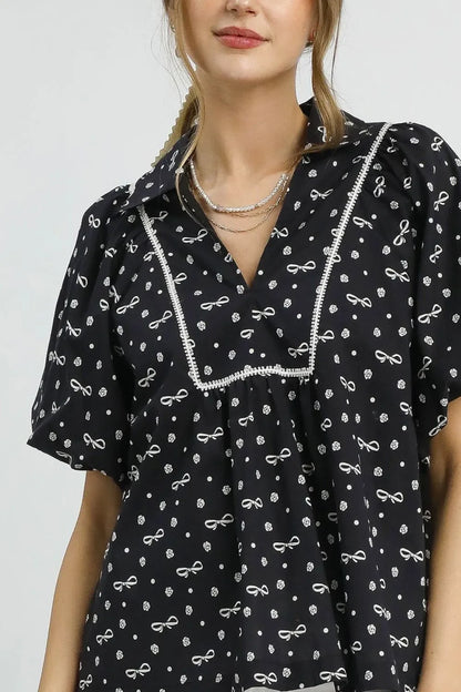 Bow Print Puff Sleeve Blouse - Eva's Edition