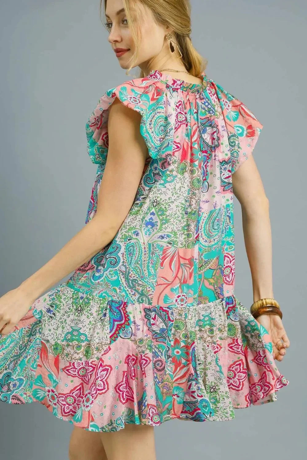 Printed Ruffle Cap Sleeve Mini Dress - Eva's Edition