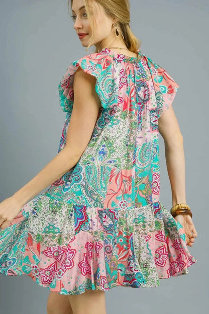 Printed Ruffle Cap Sleeve Mini Dress - Eva's Edition