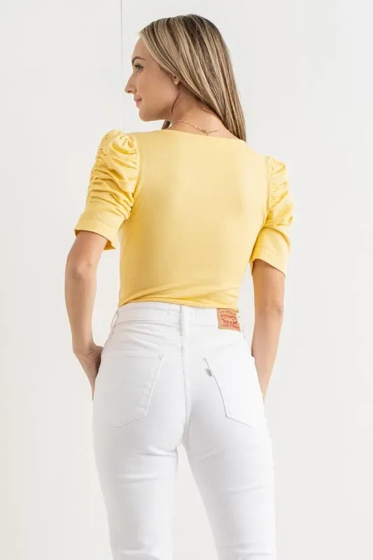 Shirring Puff Sleeve Bodysuit - Eva's Edition