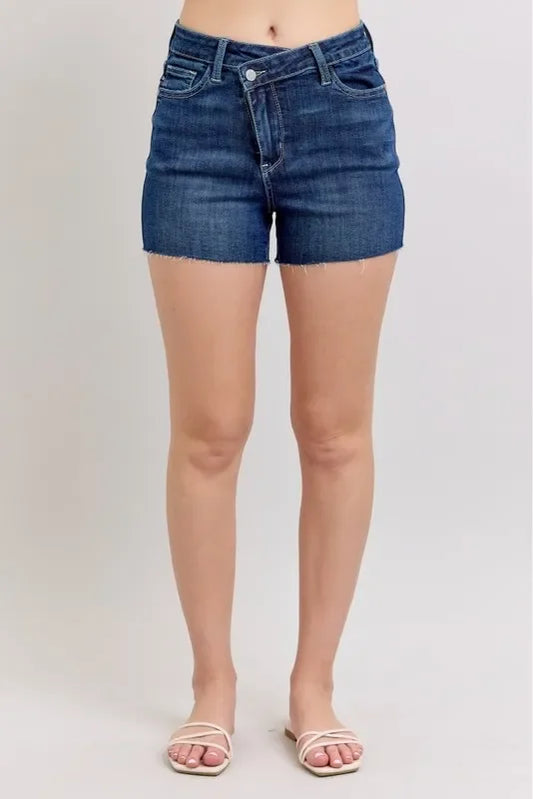 High Waist Criss-Cross Waistband Denim Shorts - Eva's Edition