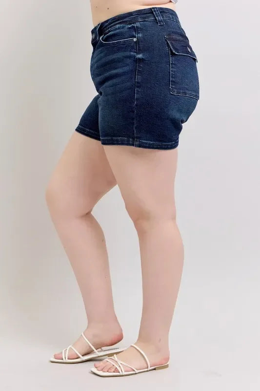 High Waist Back Flap Pocket Denim Shorts - Eva's Edition
