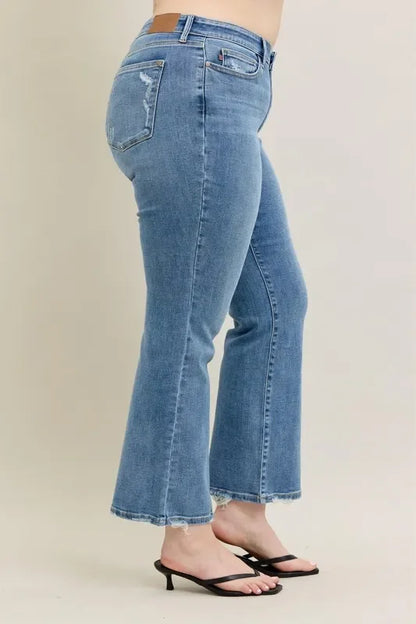 Mid Rise Wash Destroy Hem Bootcut Jeans - Eva's Edition