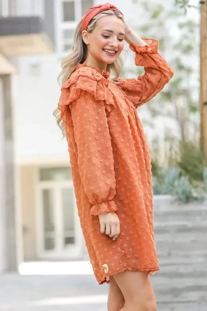 Lovely Ruffle Shoulder with Textured Woven Dress - Eva's Edition