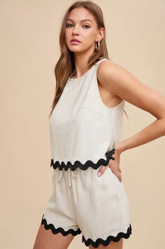 Ric Rac Trim Detailed Top & Shorts Set - Eva's Edition