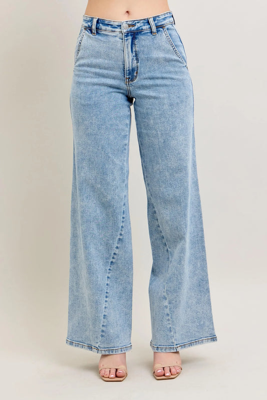 High Waist Wide Leg Jeans with Skewed Inseam - Eva's Edition