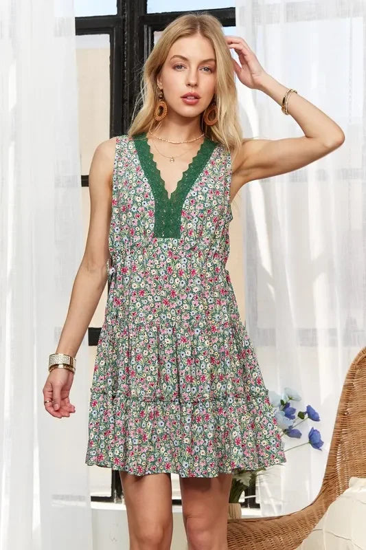 Lace Detailed V-Neck Sleeveless Mini Dress - Eva's Edition