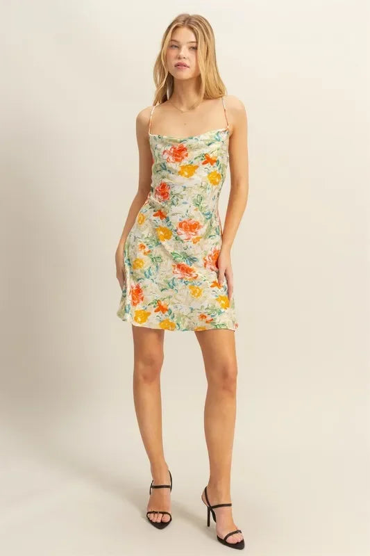 Cowl Neck Flirty Satin Mini Dress - Eva's Edition