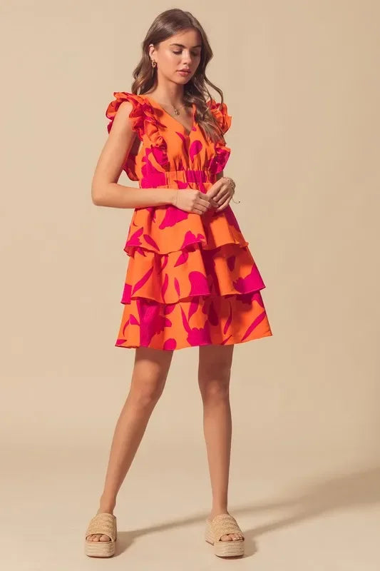 V Neck Layered Dress with Elasticized Waist - Eva's Edition