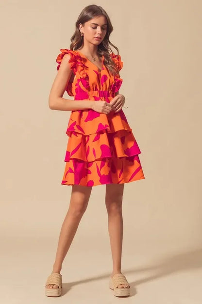 V Neck Layered Dress with Elasticized Waist - Eva's Edition